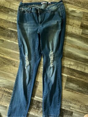 Women's Skinny Distressed Dark Blue Jeans